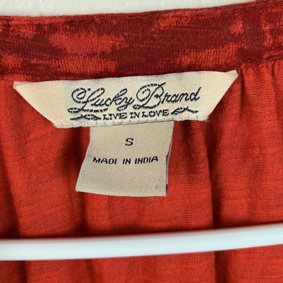 Lucky Brand braided trim drawstring soft knit split neck 3/4 sleeve red top - Picture 5 of 6